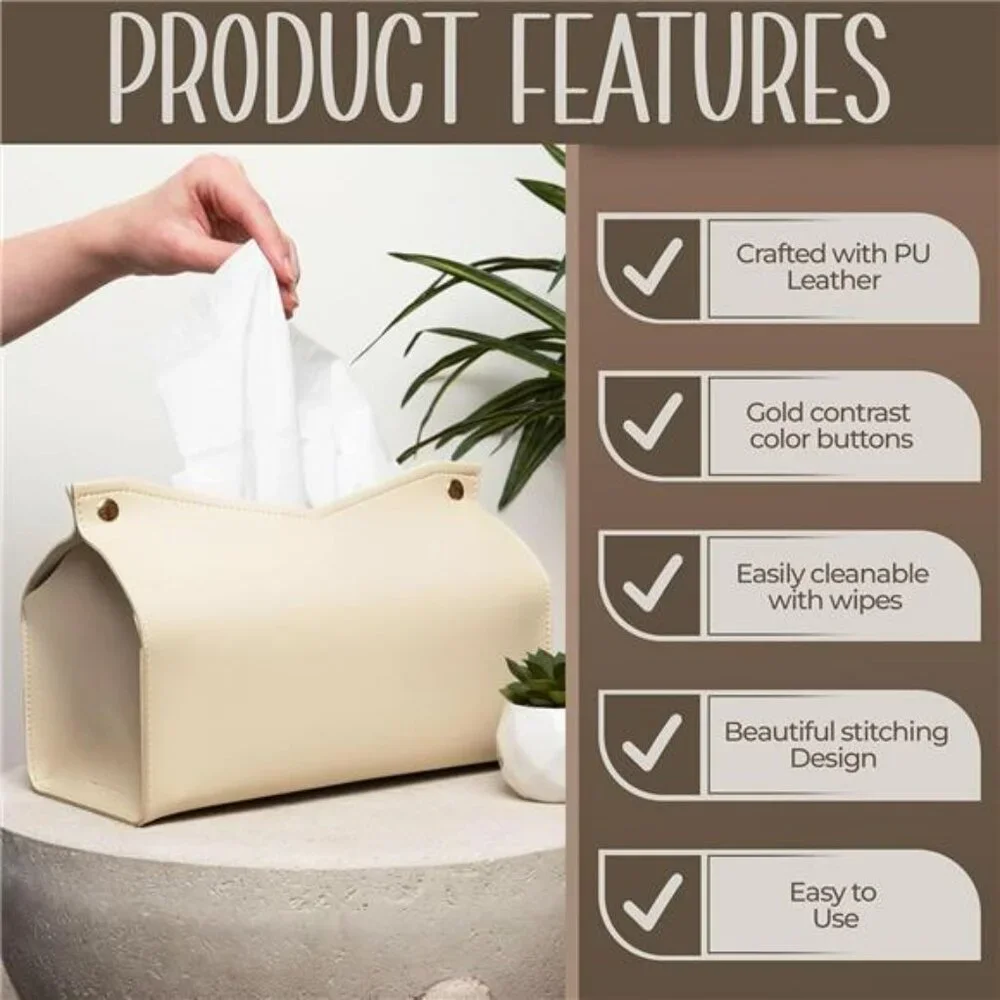 Rectangular leather tissue box cover decorative tissue holder for home office ca